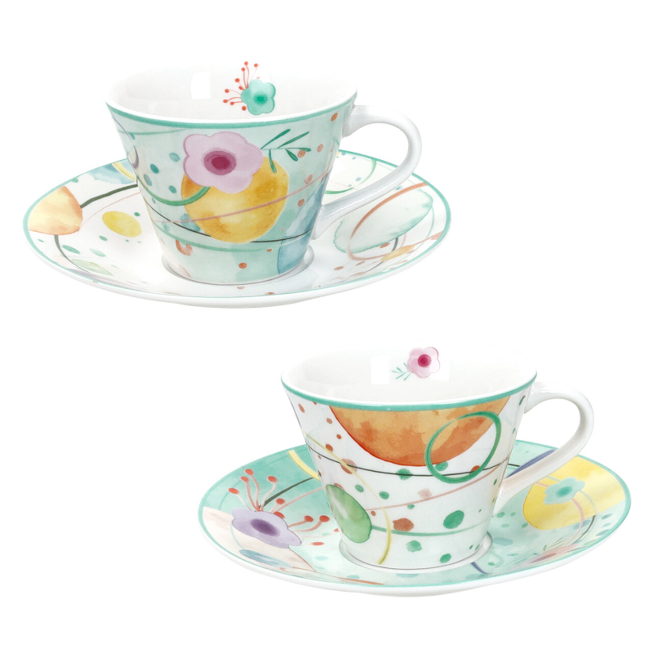 Set 2 cesti cu farfurie pentru ceai, Bollicine, Brandani, 15.5x7.5 cm, 200 ml, portelan - imagine 5
